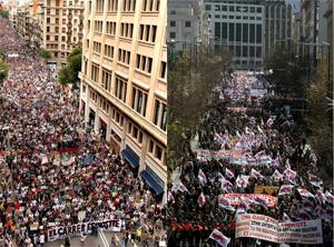  � La població catalana i grega està expressant cada vegada amb més força el seu malestar social.